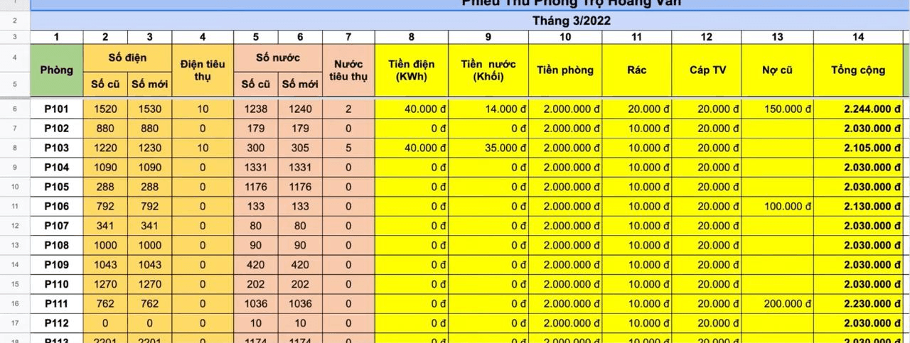 Trước khi dùng Instay — bảng tính Excel rời rạc
